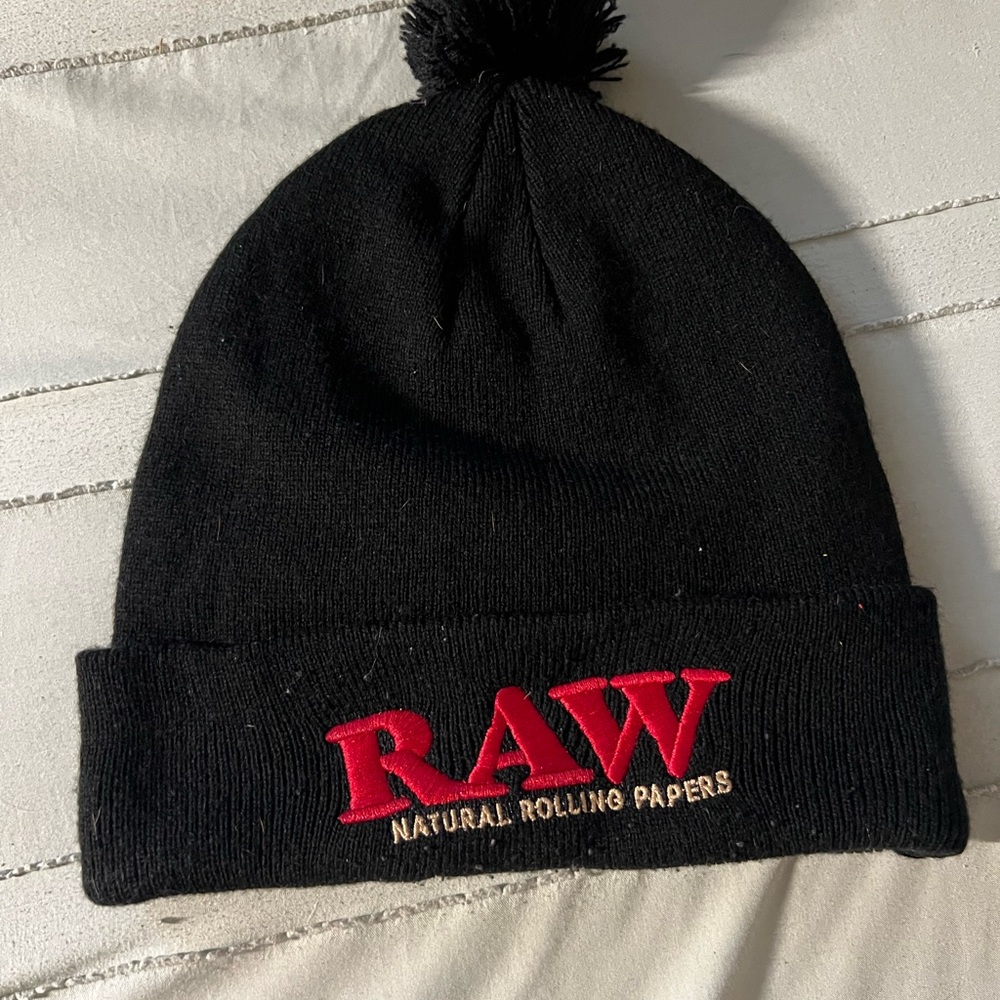 RAW Black Beanie with Red and Gold Embroidery